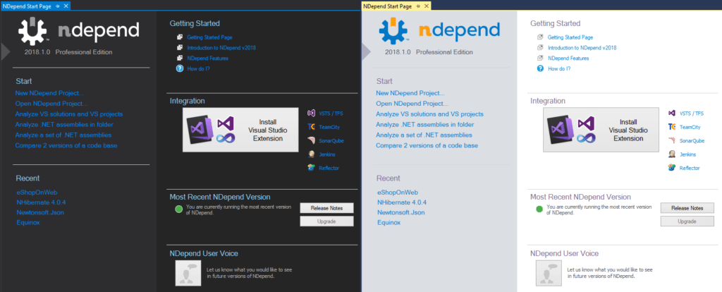 ndepend startup page